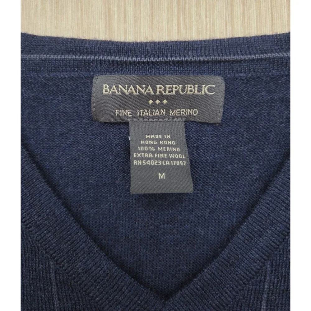 Banana Republic Men's M Sweater Navy Blue Pullover 100% Fine Italian Merino Wool